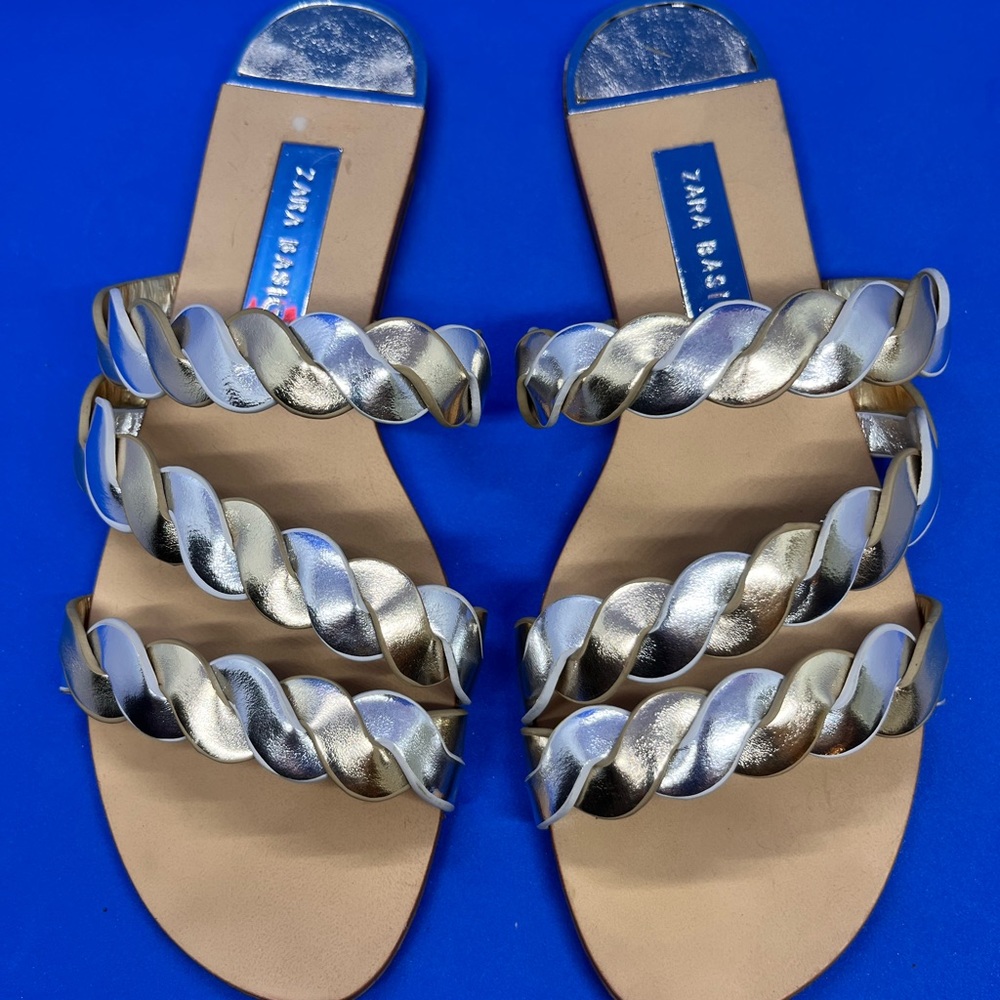 Gold & Silver Zara Basic Sandal Slides